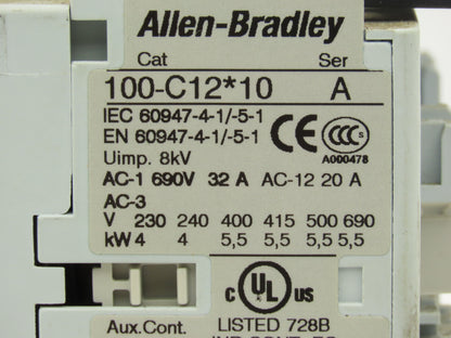 Allen Bradley 100-C12*10 Reversing Motor Starter Overload 120V Coil 104C12D22