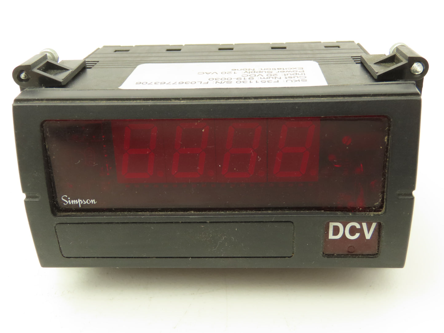 Simpson F3511030 Model F35 20VDC Digital Panel Meter 120 VAC Power Supply