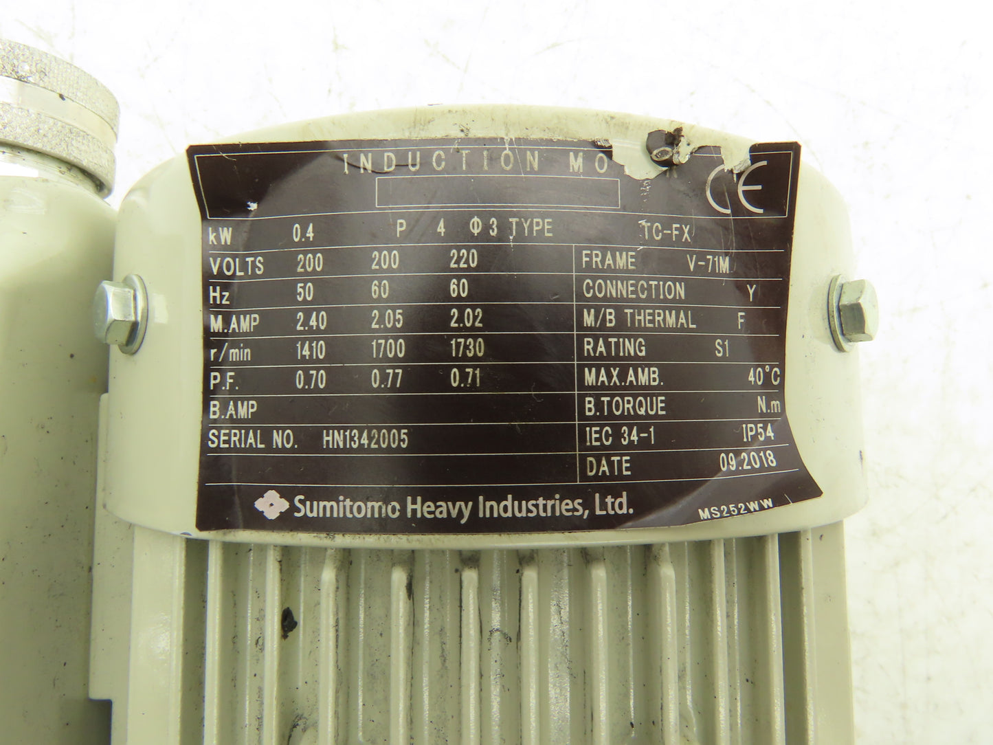 Sumitomo Cyclo-Drive CNVM05-5097-43 Inline Gearmotor 43:1 Ratio 40rpm 220V 3PH