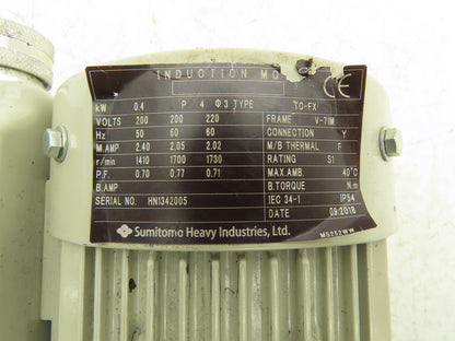 Sumitomo Cyclo-Drive CNVM05-5097-43 Inline Gearmotor 43:1 Ratio 40rpm 220V 3PH