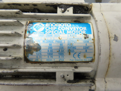 Enomoto 37"W x 8' 4" Chip Conveyor 26"Belt 220V *Needs New Drive Sprockets*