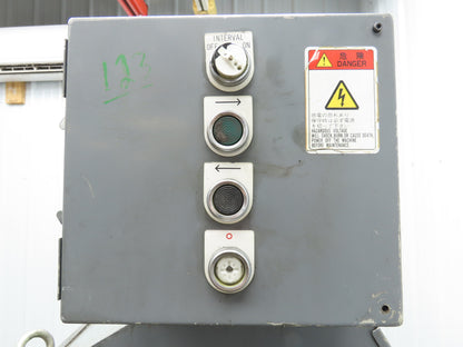 Enomoto 37"W x 8' 4"L Chip Conveyor 26"Belt 46"H Discharge 220V 3PH Chain Drive