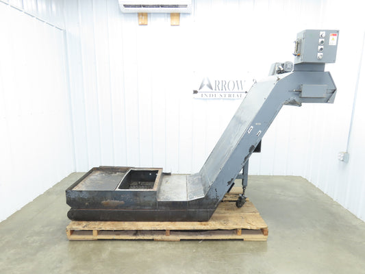 Enomoto 37"W x 8' 4"L Chip Conveyor 26"Belt 46"H Discharge 220V 3PH Chain Drive