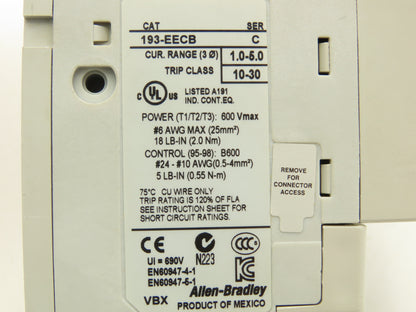 Allen Bradley 193-EECB Motor Starter Contactor Overload Relay 1-5A 120V Coil