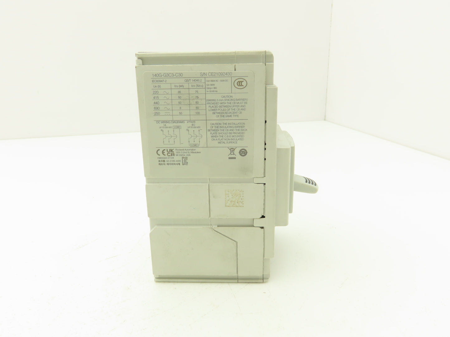 Allen Bradley 140G-G3C3-C30 Circuit Breaker 3P 30A 600V 3PH H-Frame