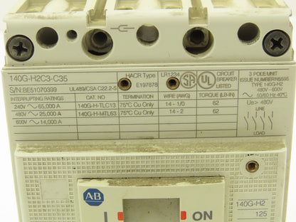 Allen Bradley 140G-H2C3-C35 Circuit Breaker 3P 30A 600V 3PH H-Frame