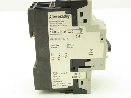 Allen Bradley 140U-D6D3-C30 Manual Motor Starter Circuit Breaker 30A Ser B