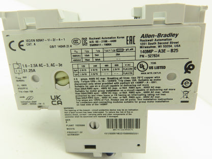 Allen Bradley 140MP-A3E-B25 Manual Motor Starter Circuit Breaker 1.6-2.5A Ser B