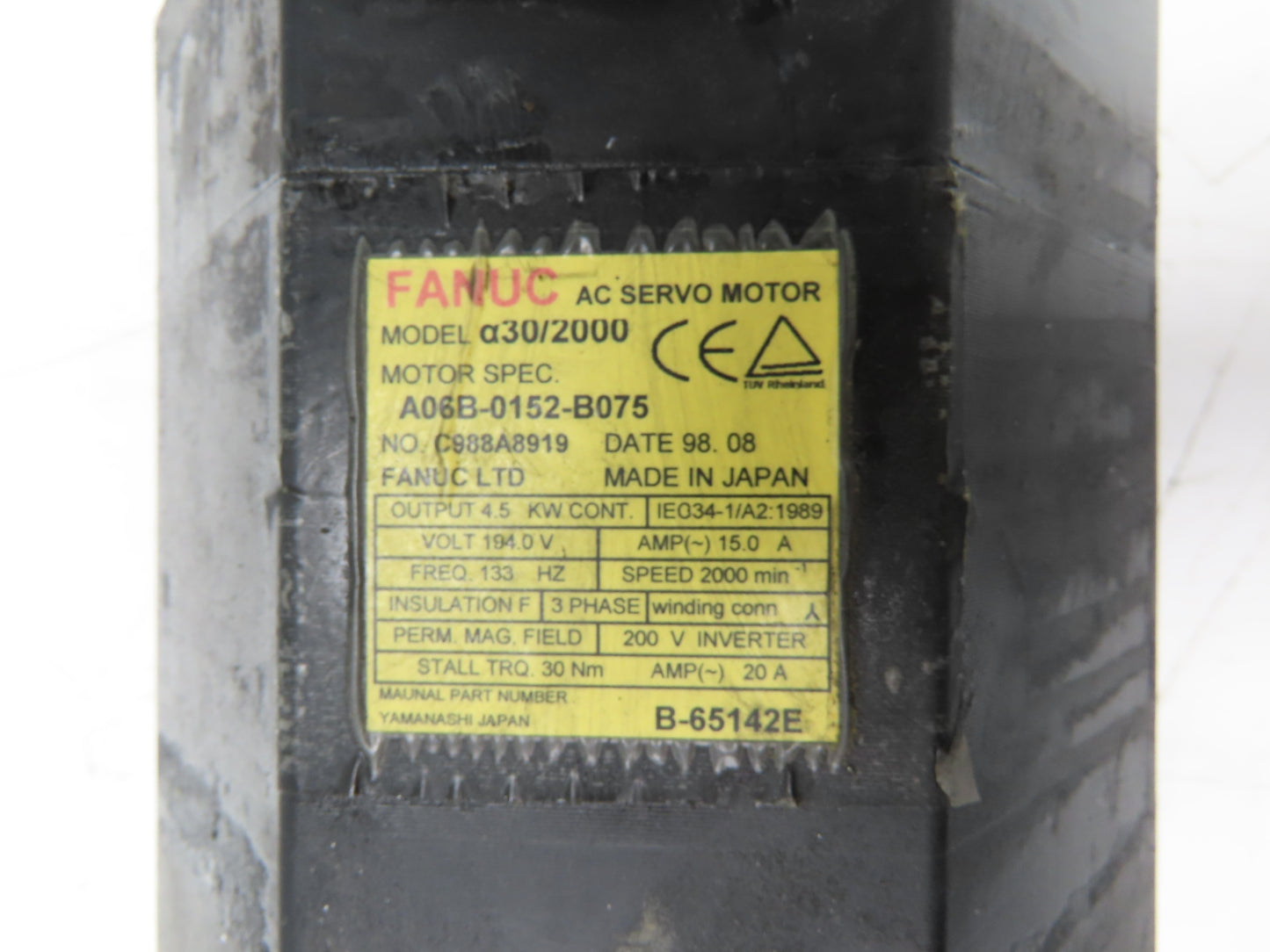 Fanuc A06B-0152-B075 AC Servo Motor 4.5Kw 194V 2000RPM Encoder A860-0360-V501