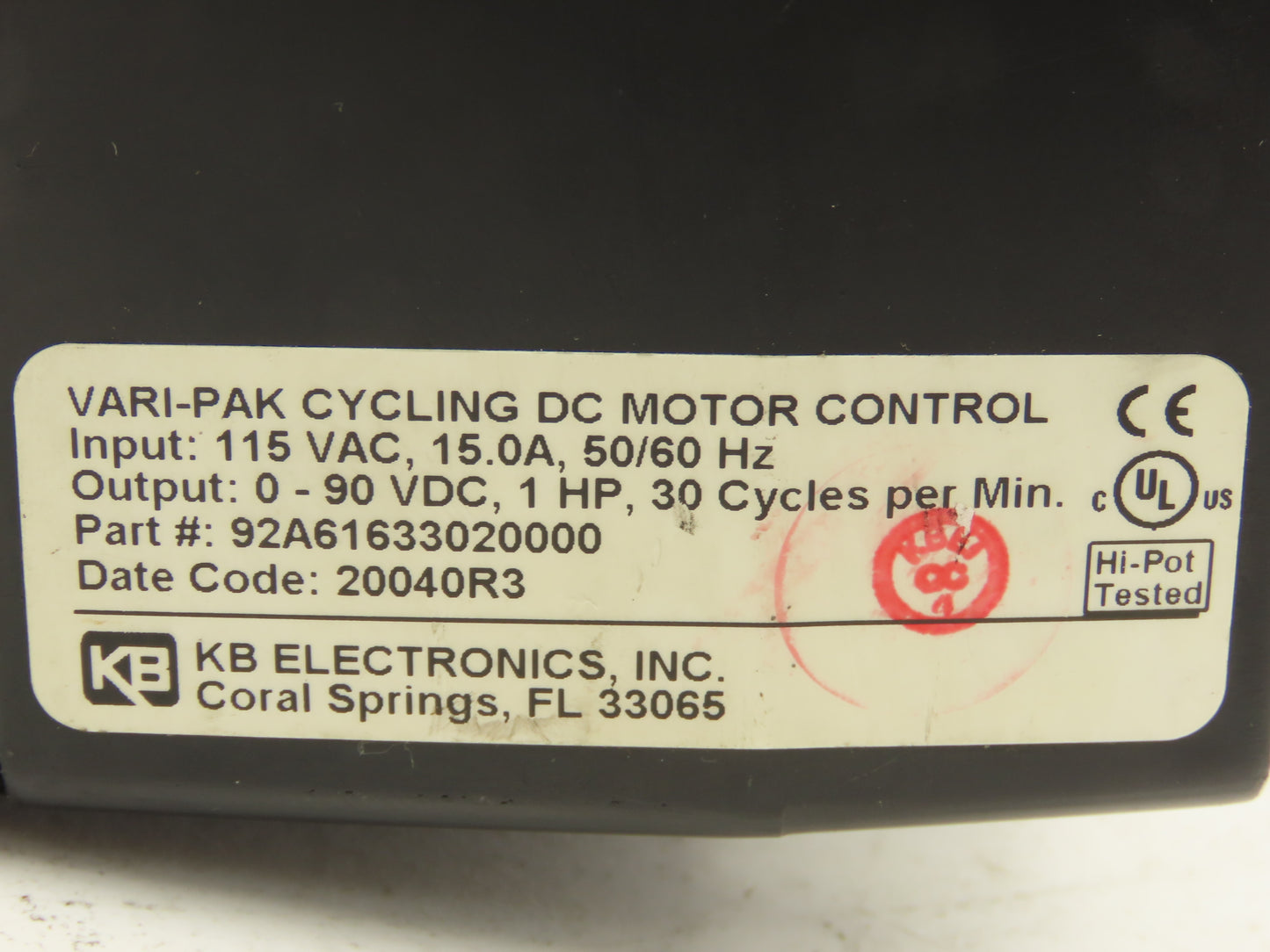 Camco 92A61633020000 Vari-Pak Cycling DC Motor Control 115VAC In 0-90VDC 1Hp Out
