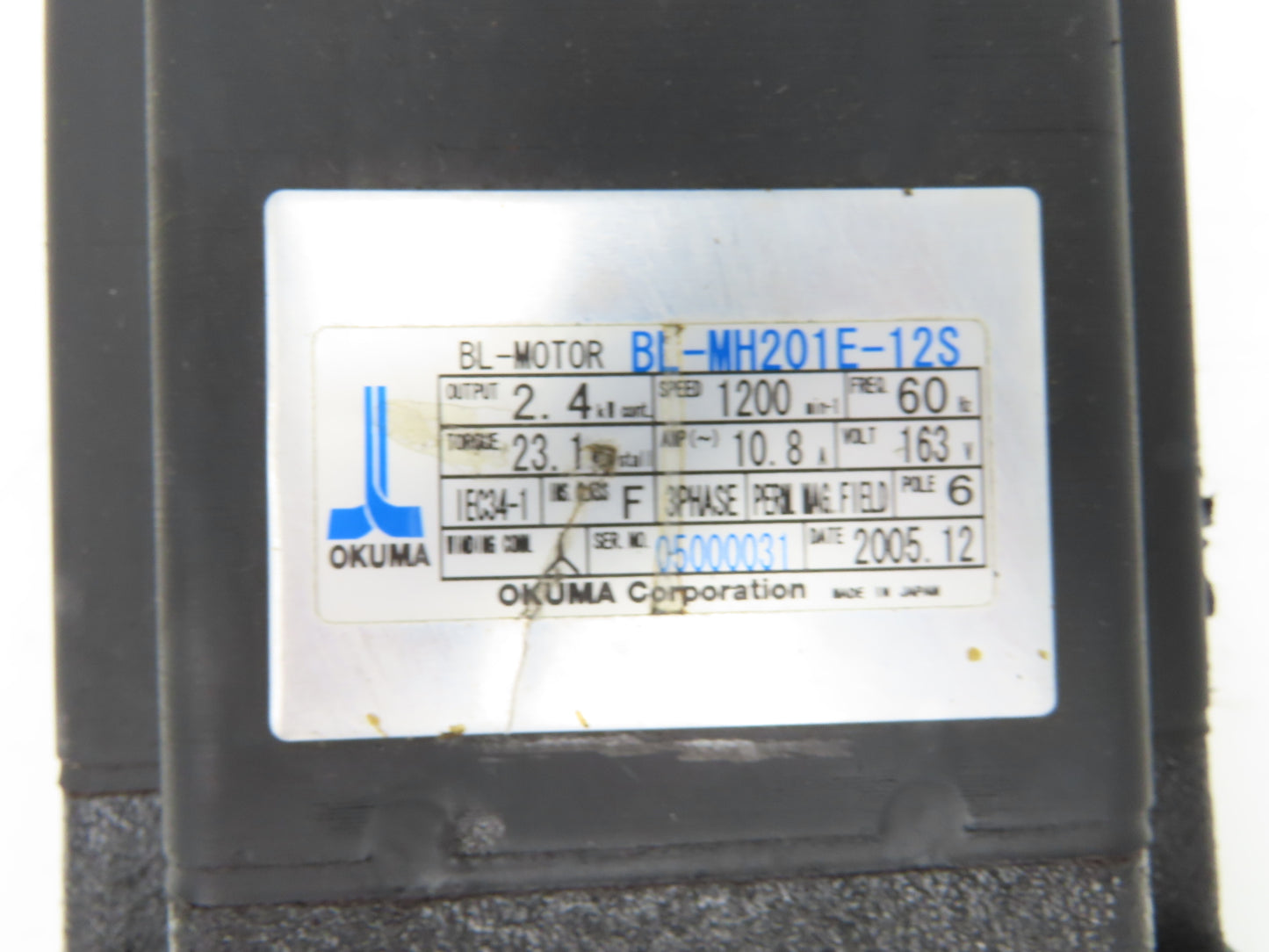 Okuma BL-MH201E-12S Servo Motor 2.4KW 6P 1200RPM 163V 3PH Encoder ER-FC-2048D