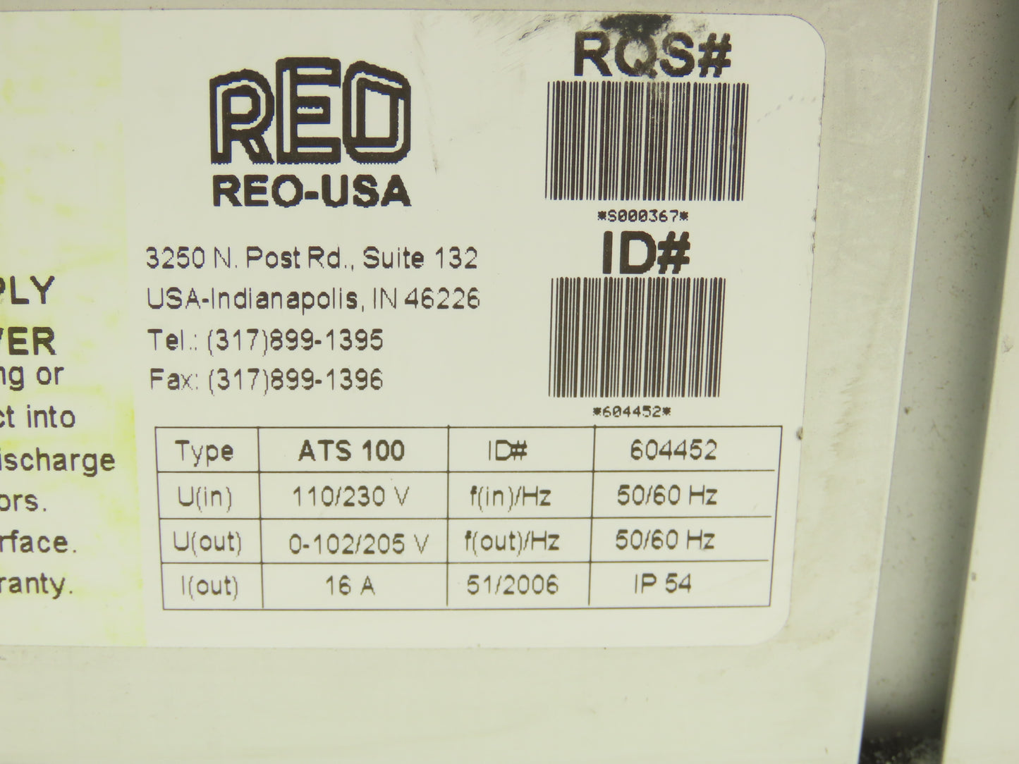 REO USA REOVIB ATS 100 Phase Angle Vibratory Frequency Controller 110/230V