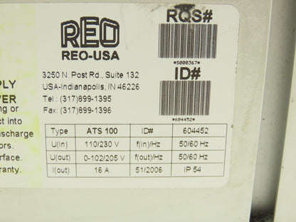 REO USA REOVIB ATS 100 Phase Angle Vibratory Frequency Controller 110/230V
