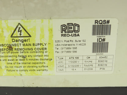 REO USA REOVIB ATS 100 Phase Angle Vibratory Frequency Controller 110/230V