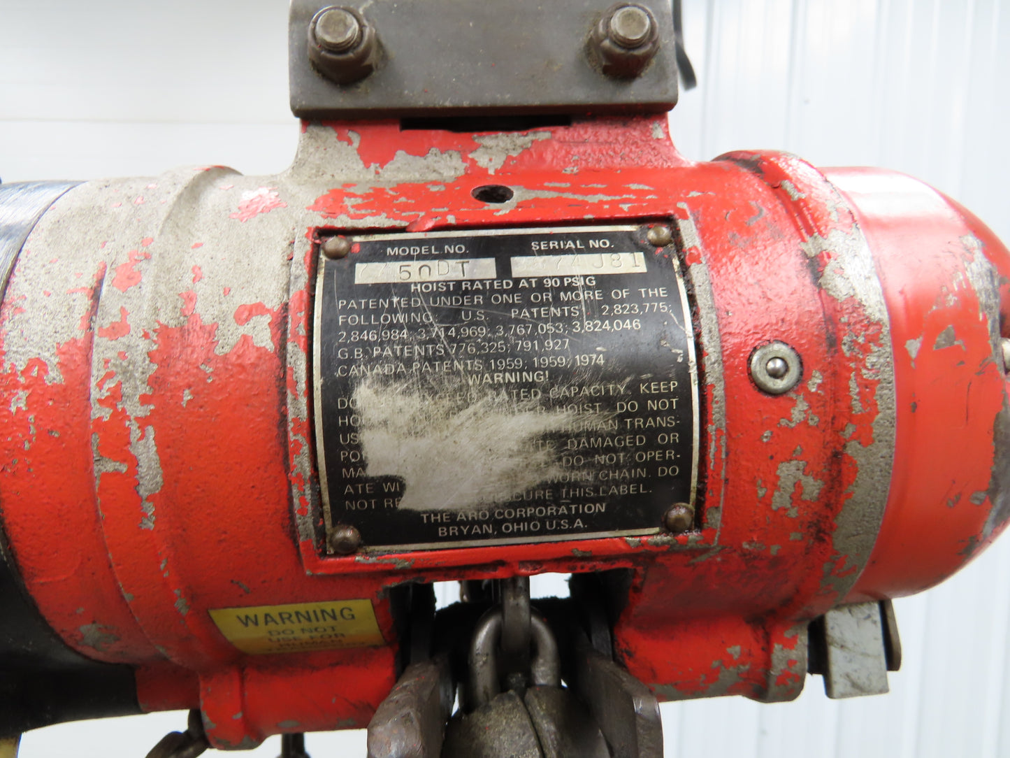 Aro 7750DT 1/2 Ton 1000 LB Pneumatic Air Chain Hoist 17'6" Lift 7' Pull Chain