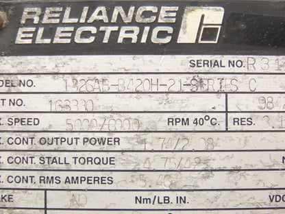 Reliance Electric 1326AB-B420H-21-SERIES C Servo Motor 1.74/2.08kW 5000/6000RPM
