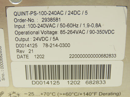Phoenix Contact QUINT-PS-100-240AC/24DC/5 2938581 Power Supply 24VDC/5A Lot of 3