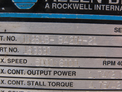 Allen Bradley 1326AB-B420H-21 Servo Motor 1.74/2.08kW 5000/6000RPM