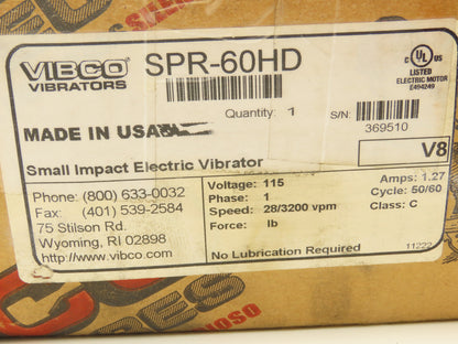 Vibco SPR-60HD Industrial Electric Vibrator Bin Shaker 115V 1PH 28/3200 RPM
