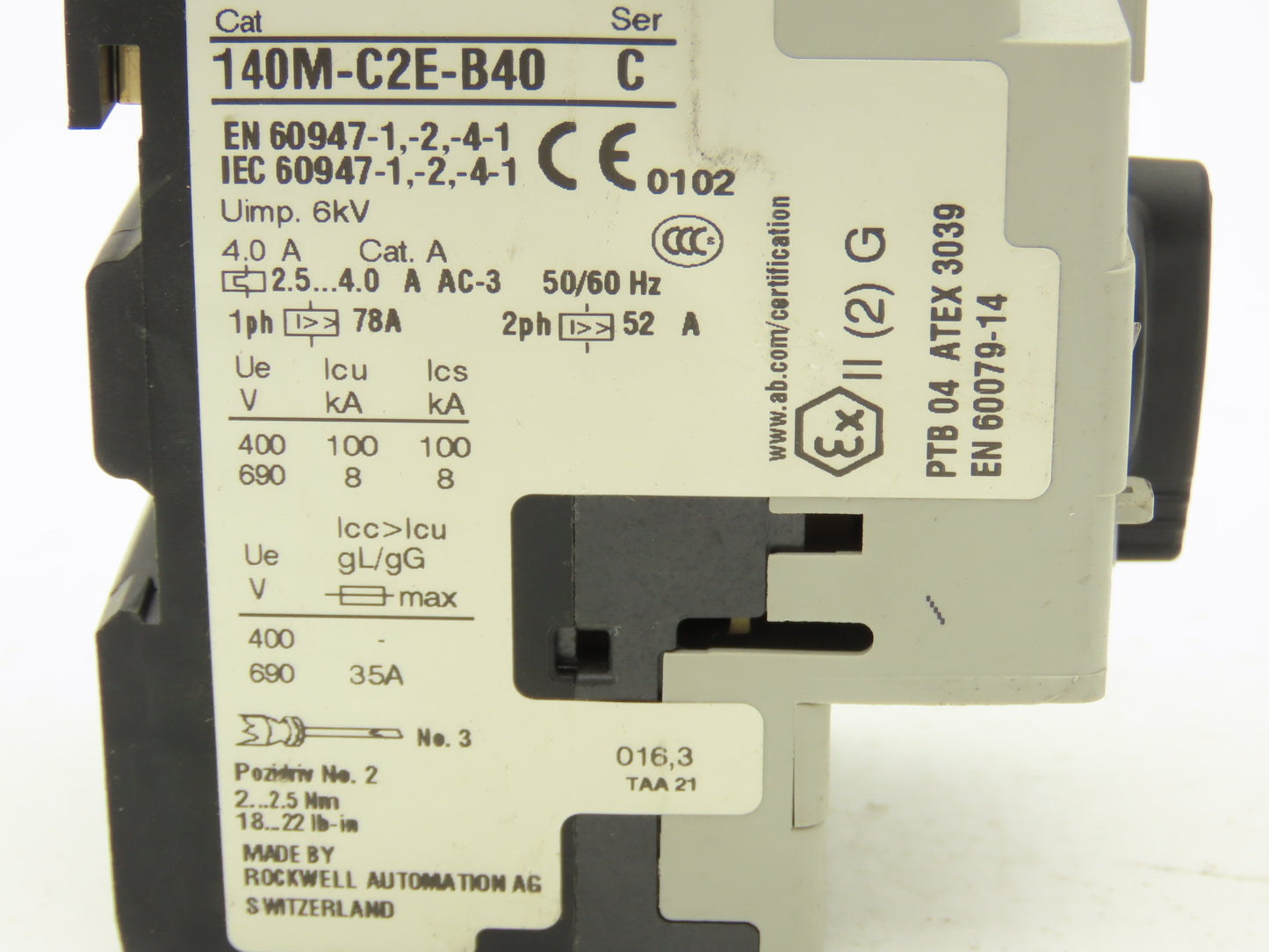 Allen Bradley 140M-C2E-B40 Circuit Breaker Motor Protection 2.5-4A Lot of 4