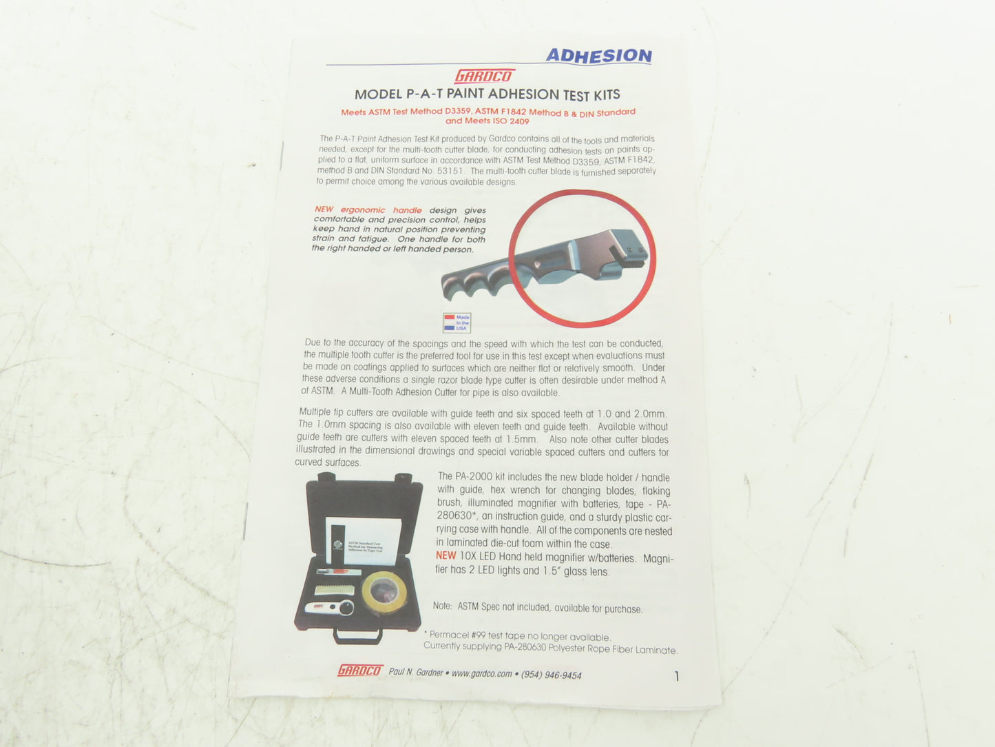 Gardco PA-2000 Cross Cut Paint Adhesion Test Kit with 11-Tooth Cutter PA-2053