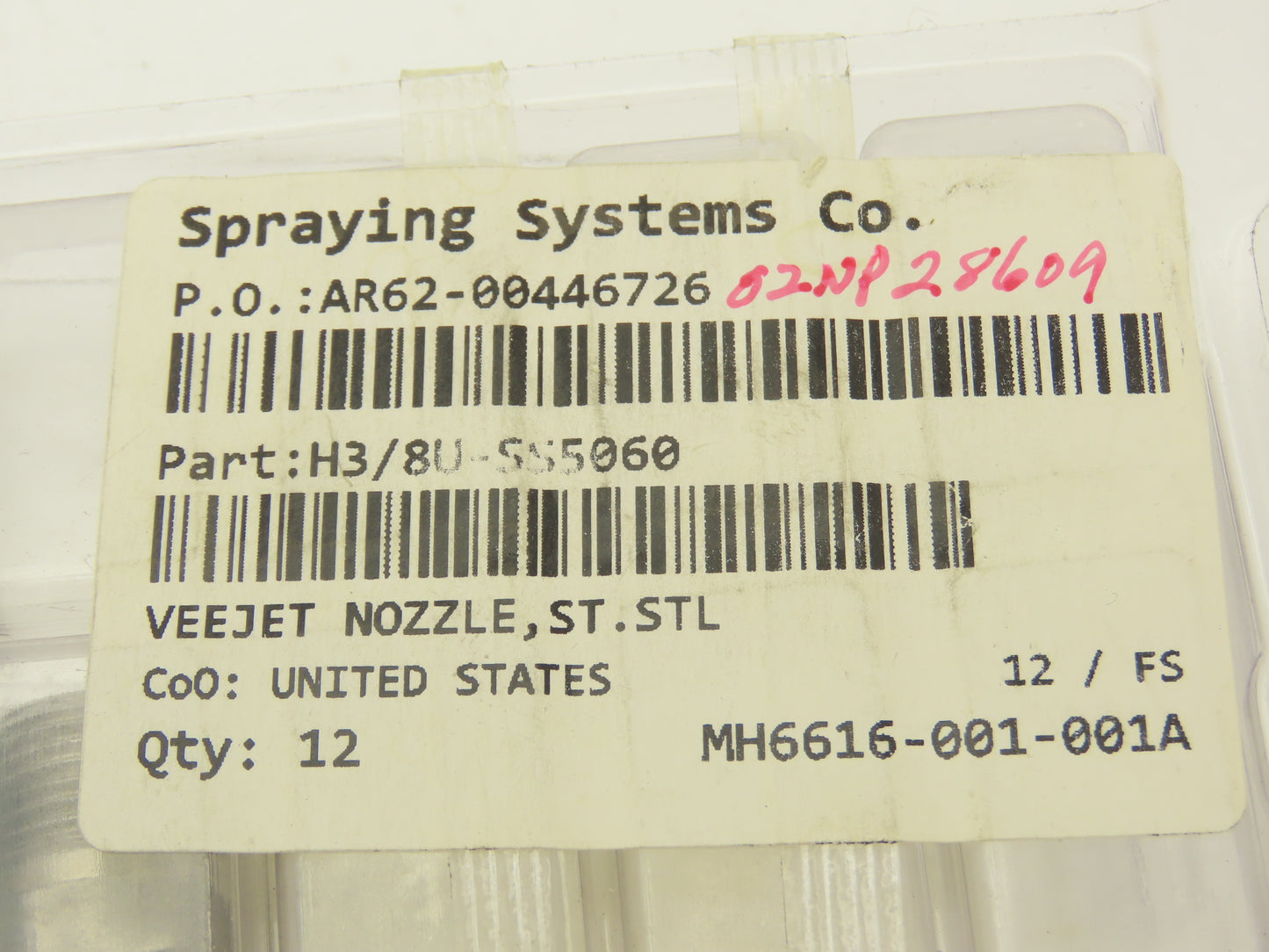 Spraying Systems H3/8U-SS5060 Veejet Stainless Spray Nozzle 3/8" NPT Lot of 12