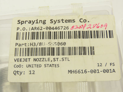 Spraying Systems H3/8U-SS5060 Veejet Stainless Spray Nozzle 3/8" NPT Lot of 12