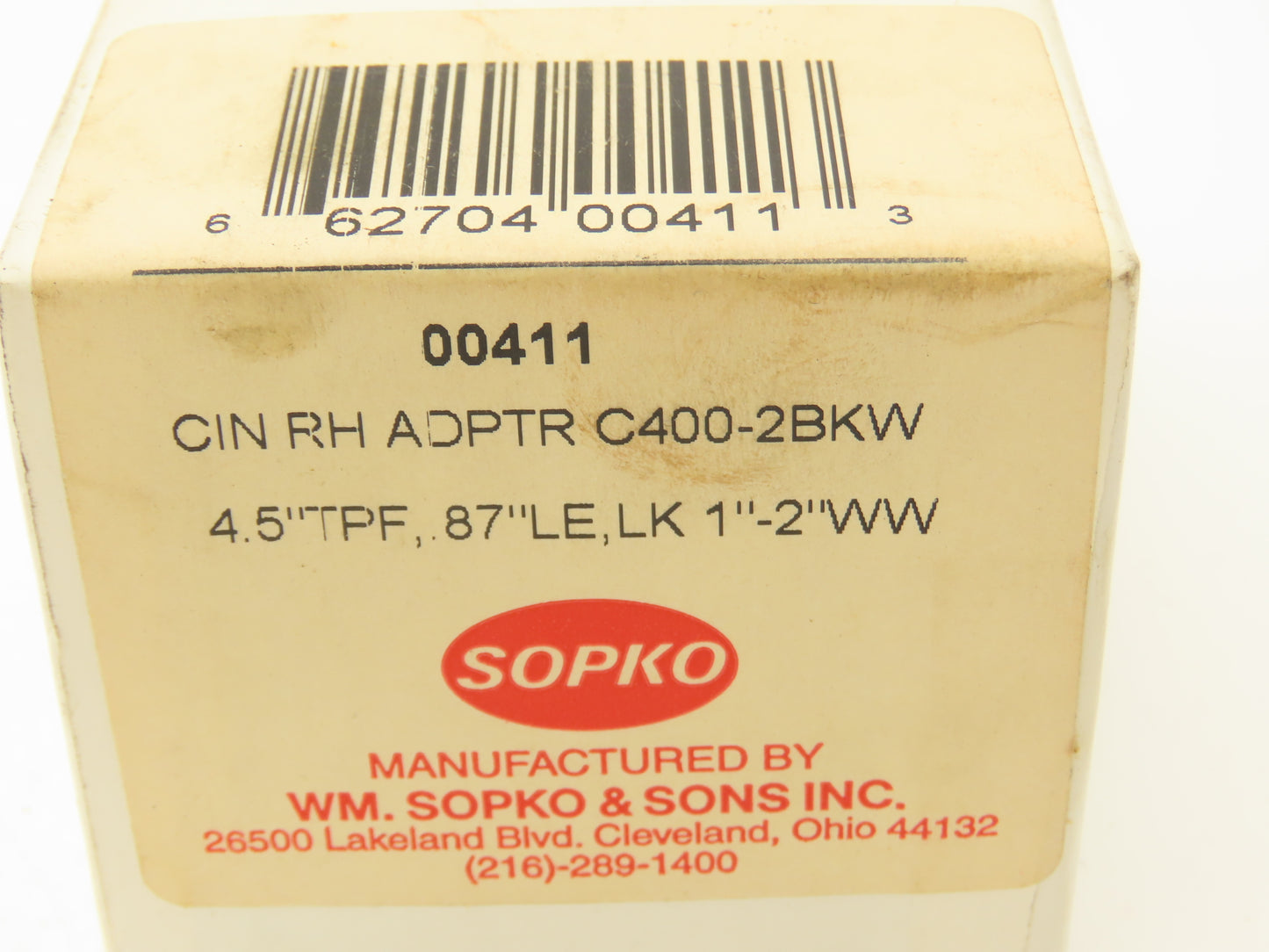 Sopko C400-2BKW Cincinnati RH Adapter For 1.250" ID Wheels .87" Large End Taper