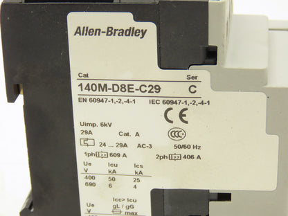 Allen Bradley 140M-D8E-C29 Manual Circuit Breaker Motor Protection 24-29A 3 Pole