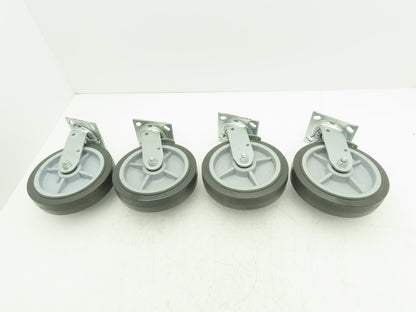 8x2" Swivel Plate Locking Caster Wheel Gray Rubber Thermoplastic  Set of 4