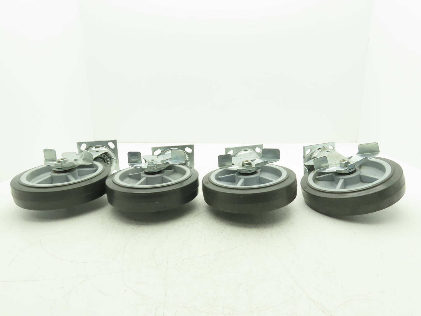 8x2" Swivel Plate Locking Caster Wheel Gray Rubber Thermoplastic  Set of 4