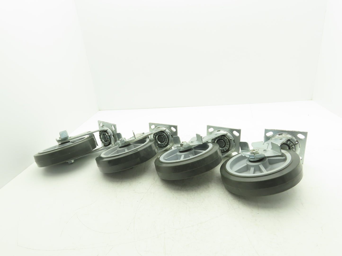 8x2" Swivel Plate Locking Caster Wheel Gray Rubber Thermoplastic  Set of 4
