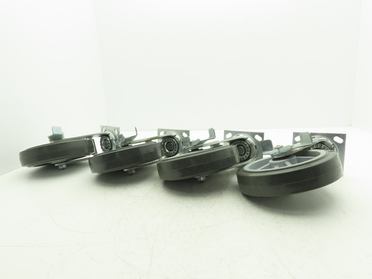 8x2" Swivel Plate Locking Caster Wheel Gray Rubber Thermoplastic  Set of 4
