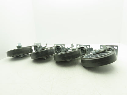 8x2" Swivel Plate Locking Caster Wheel Gray Rubber Thermoplastic  Set of 4