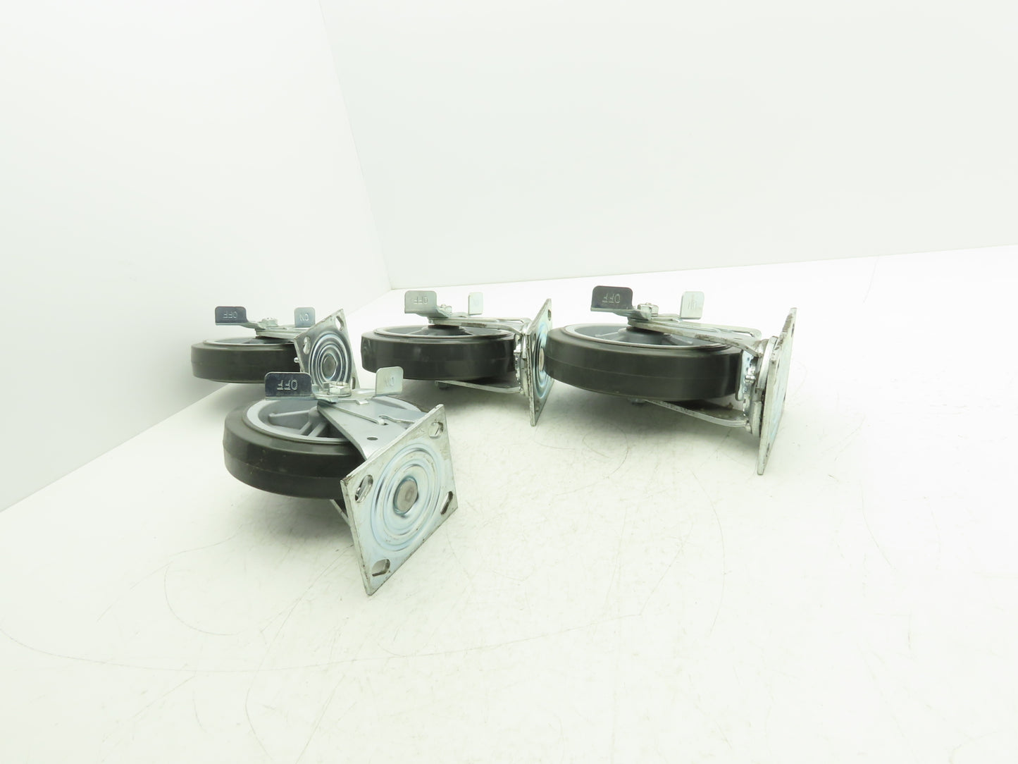 8x2" Swivel Plate Locking Caster Wheel Gray Rubber Thermoplastic  Set of 4