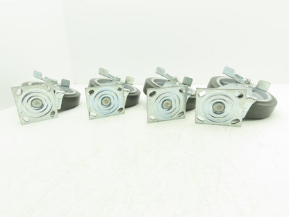 8x2" Swivel Plate Locking Caster Wheel Gray Rubber Thermoplastic  Set of 4