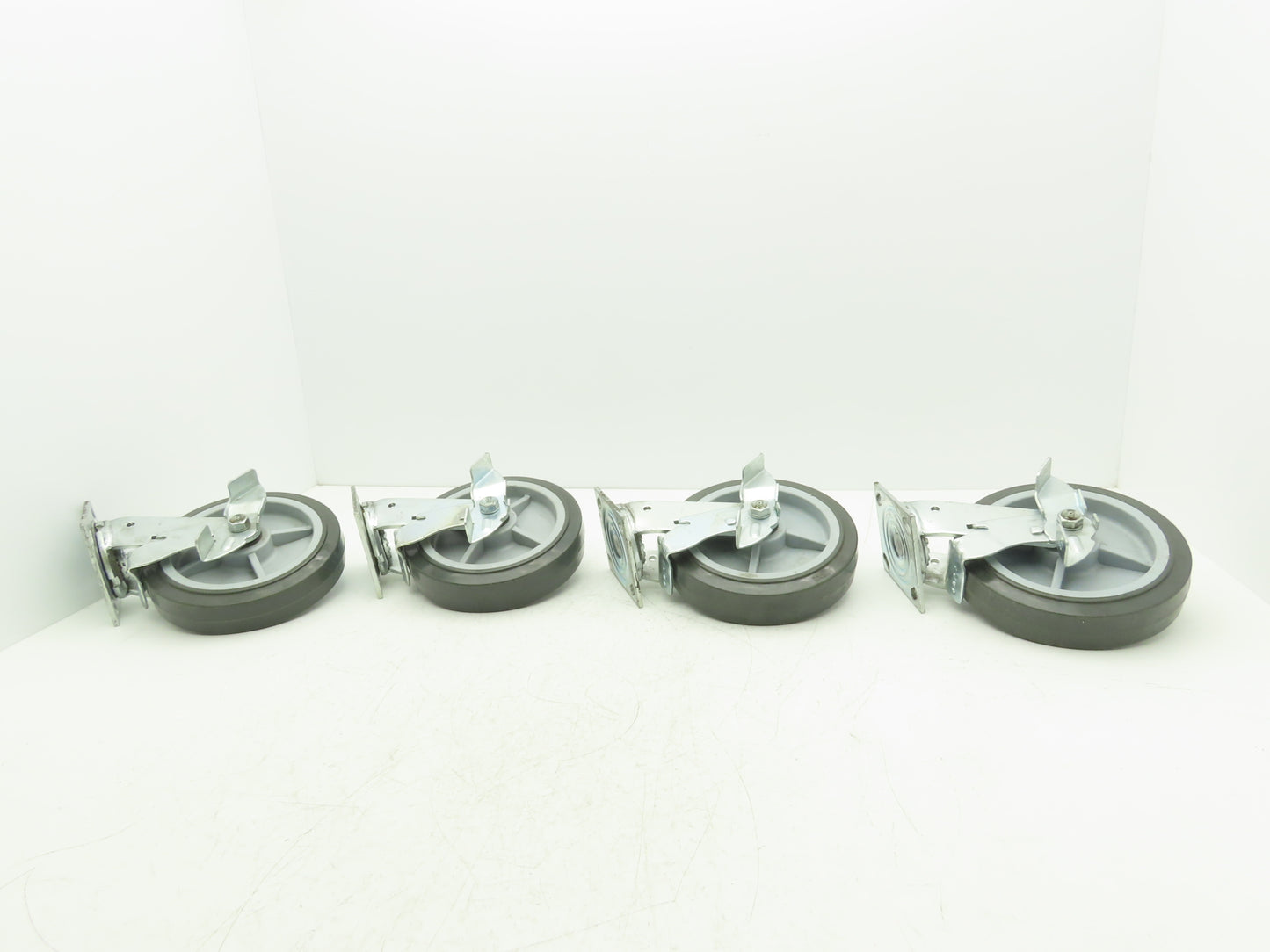 8x2" Swivel Plate Locking Caster Wheel Gray Rubber Thermoplastic  Set of 4