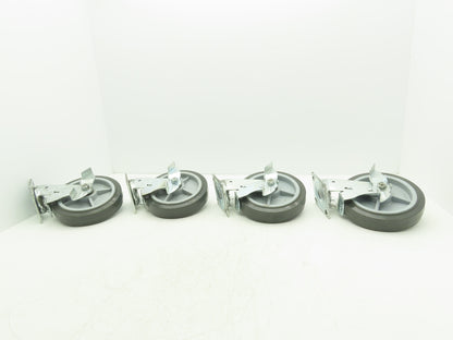 8x2" Swivel Plate Locking Caster Wheel Gray Rubber Thermoplastic  Set of 4