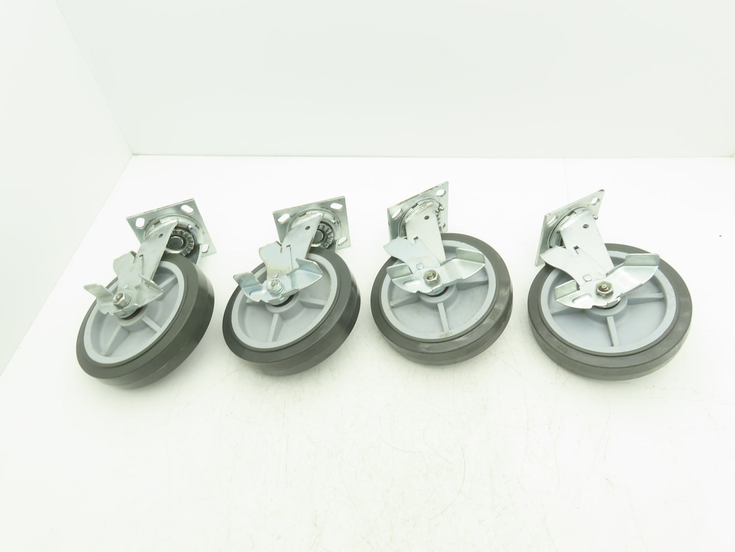 8x2" Swivel Plate Locking Caster Wheel Gray Rubber Thermoplastic  Set of 4