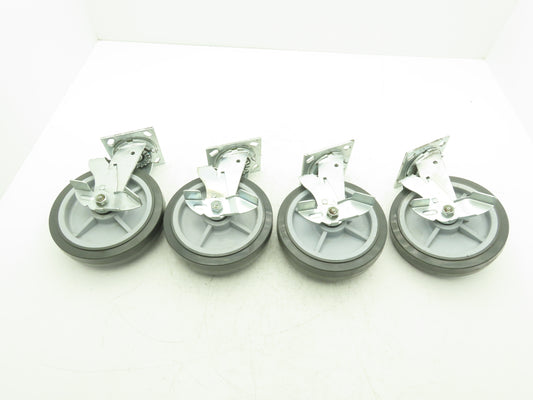 8x2" Swivel Plate Locking Caster Wheel Gray Rubber Thermoplastic  Set of 4