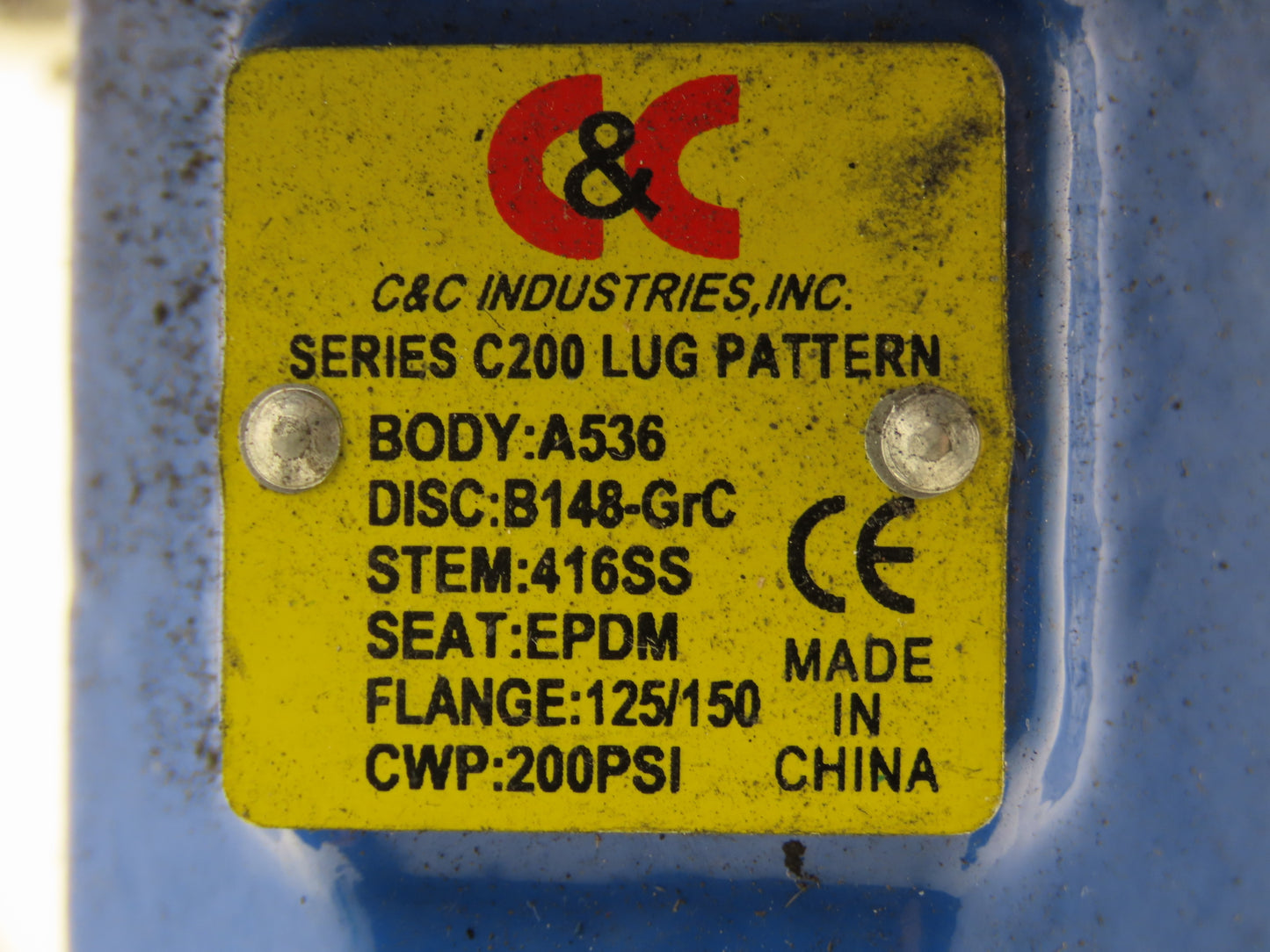 C&C Industries B148-GRC Butterfly Valve 6" Stainless Disc 200 PSI A536 DN150