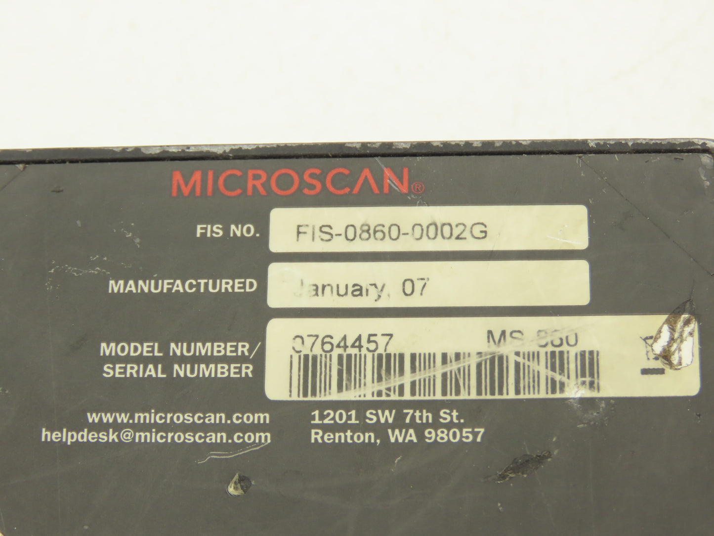 MicroScan FIS-0860-0002G 860 Barcode Scanner Reader Fixed Placement 15° Lens