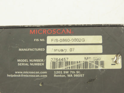 MicroScan FIS-0860-0002G 860 Barcode Scanner Reader Fixed Placement 15° Lens