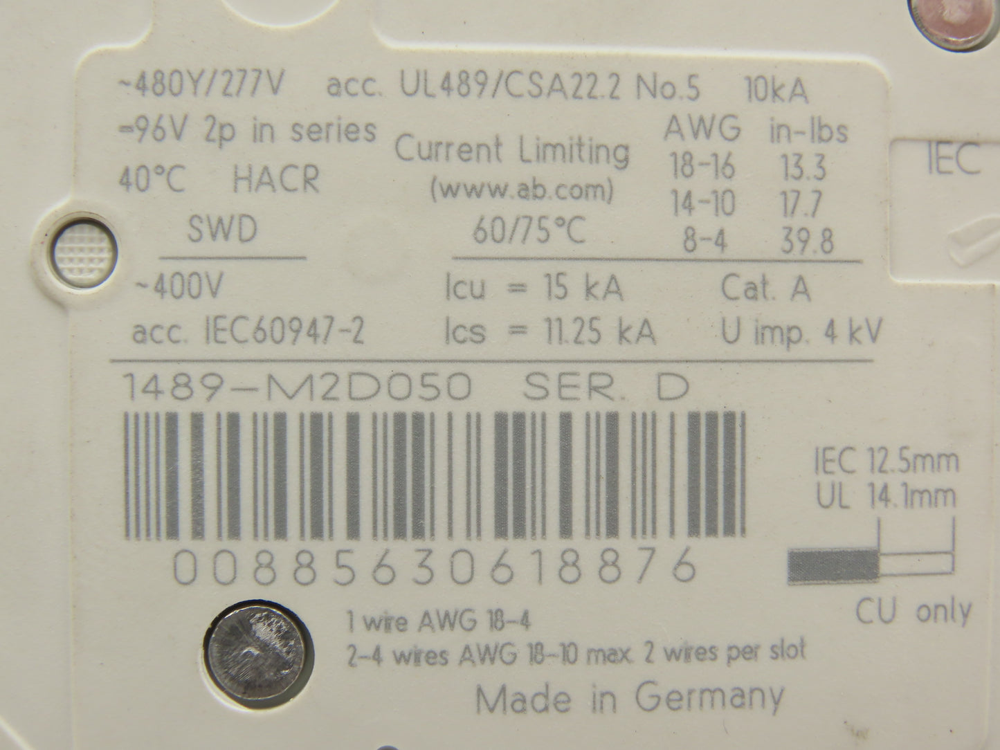 Allen Bradley 1489-M2D050 Circuit Breaker 5A 2 Pole 480 VAC Ser D Lot of 3