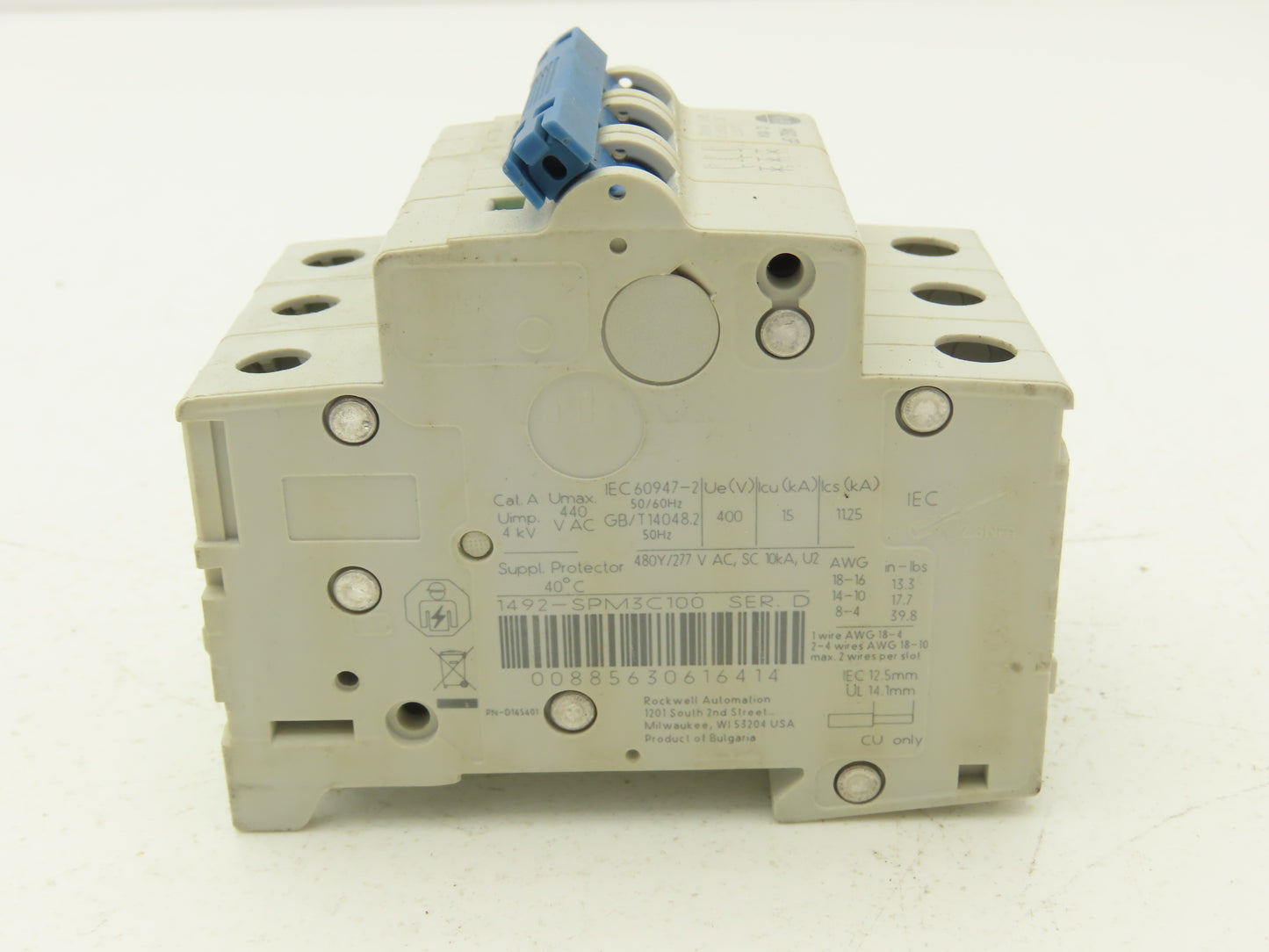 Allen Bradley 1492-SPM3C100 Circuit Breaker 10A 3 Pole 480 VAC Ser D
