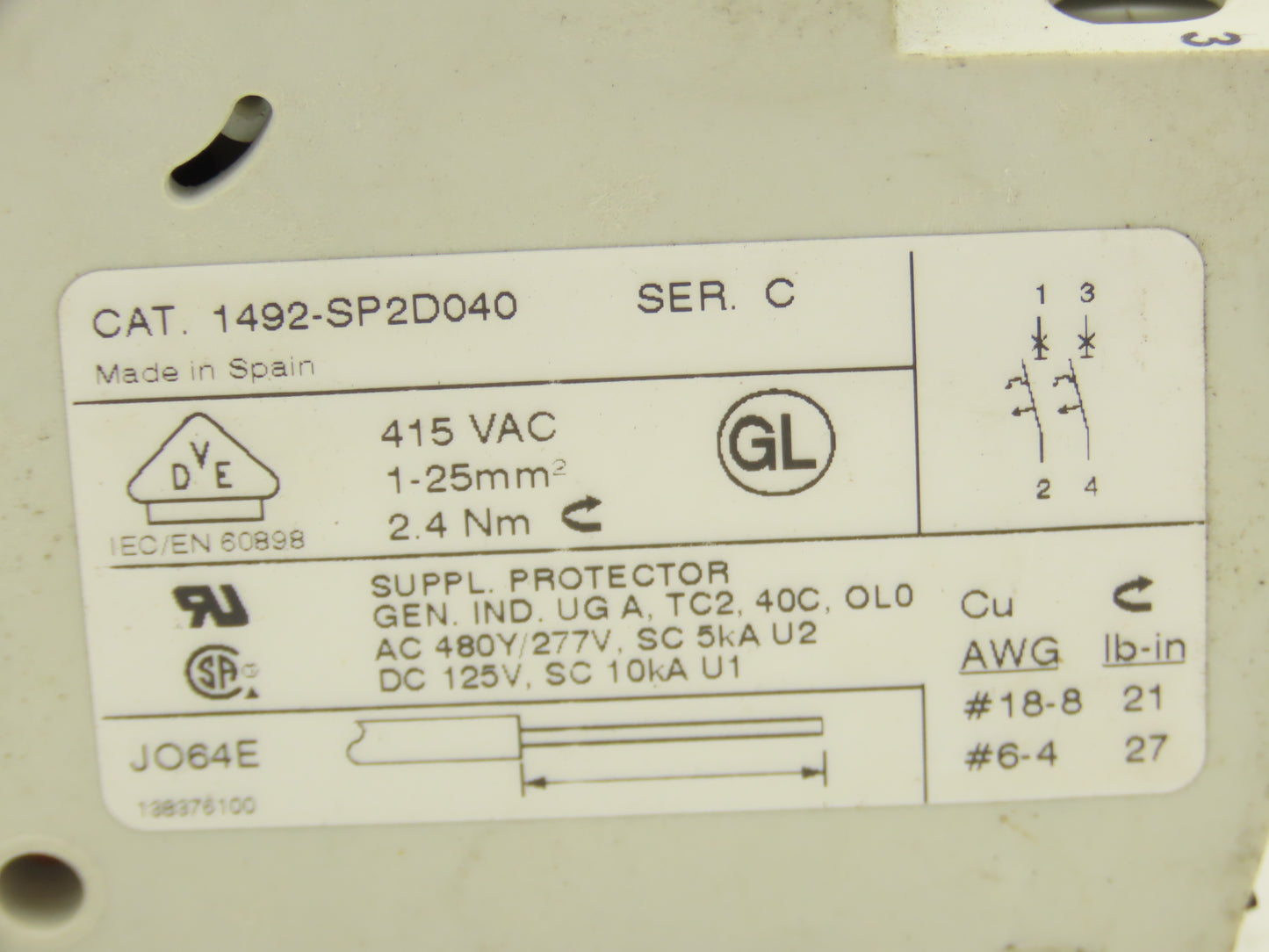 Allen Bradley 1492-SP2D040 Mini Circuit Breaker 4A 2-Pole 480V Ser C Lot of 6