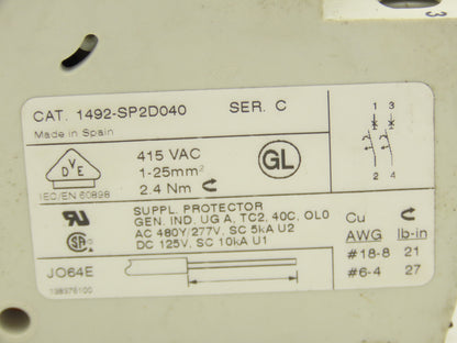 Allen Bradley 1492-SP2D040 Mini Circuit Breaker 4A 2-Pole 480V Ser C Lot of 6