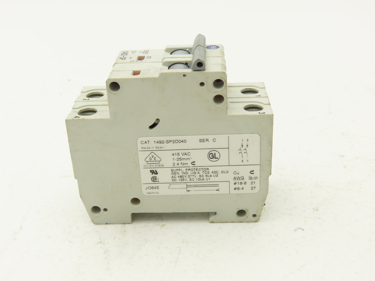 Allen Bradley 1492-SP2D040 Mini Circuit Breaker 4A 2-Pole 480V Ser C Lot of 6