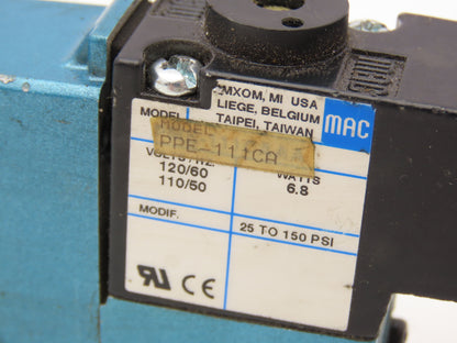 MAC 821C-PP-111CA-152 Pneumatic Double Solenoid 4/3 Spool Valve 120V 1/4" NPT
