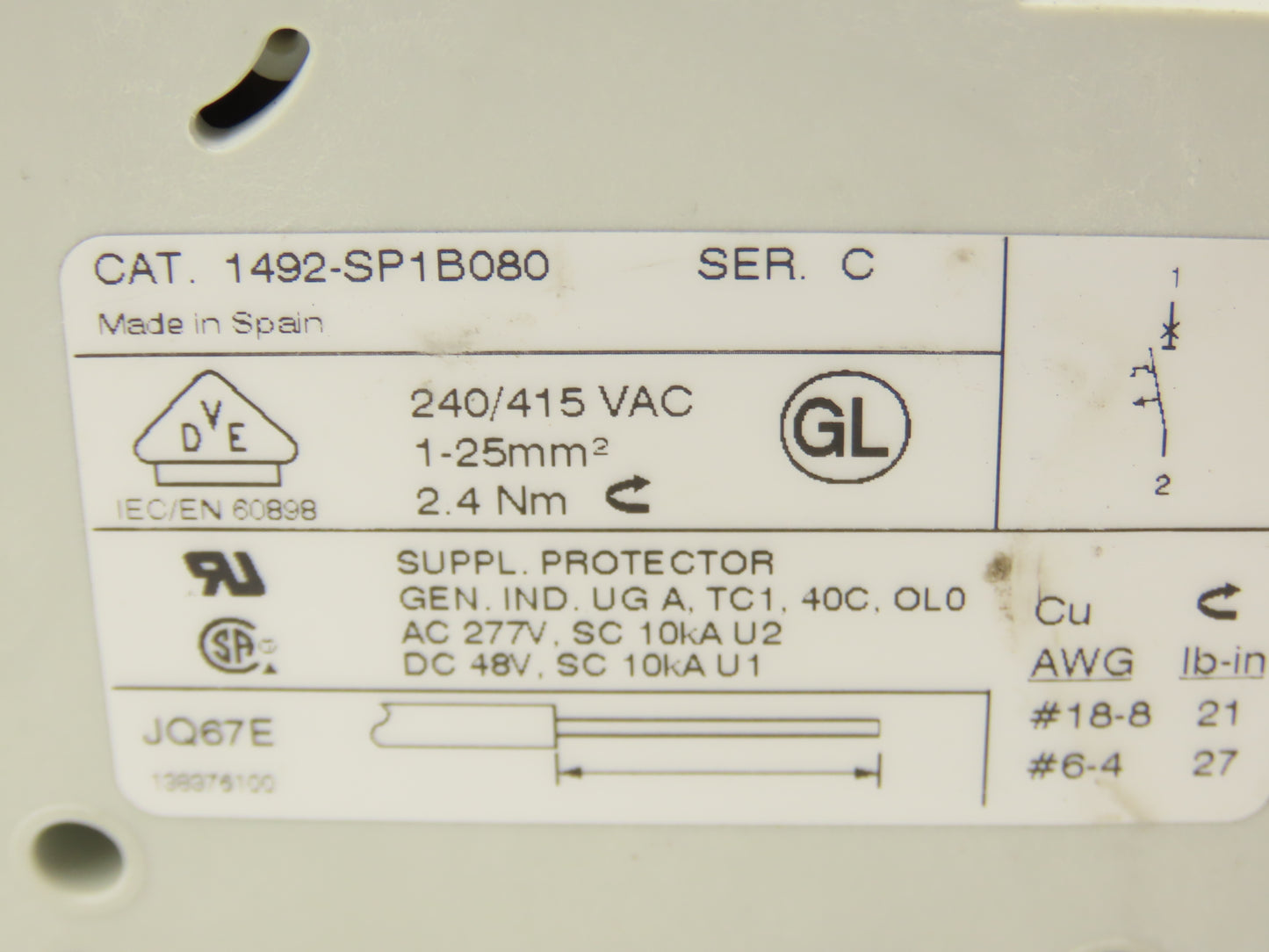 Allen Bradley 1492SP1C080 1492-SP1C080 Circuit Breaker 8A 1 Pole Lot of 6